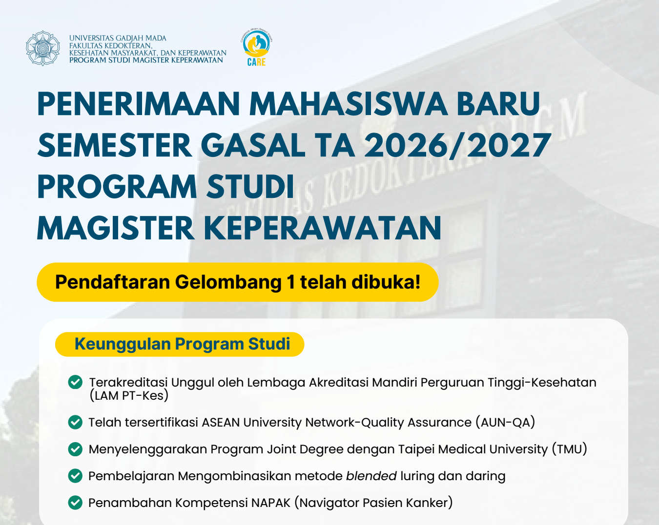 PENERIMAAN MAHASISWA BARU MAGISTER KEPERAWATAN UGM Semester Gasal TA 2026/2027